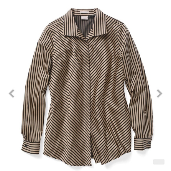 CHICO’S No-Iron Sateen Striped Wing-Collar Shirt, Size XL - Picture 2 of 9